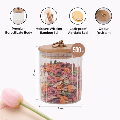 UMAI Borosilicate Glass Jar with Bamboo Lid | Set of 2 | 820ml | Airtight | Transparent