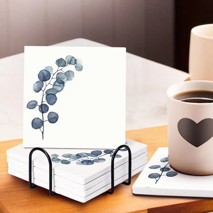 UMAI Diatomite Coasters Set of 6 with Holder 10cm 8mm Thick White Dining Table Absorbent