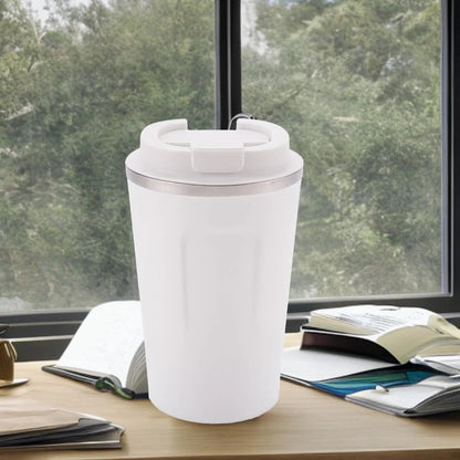 Kuber Industries Stainless Steel Insulated Coffee Cup with Sipper | 380 ML | White
