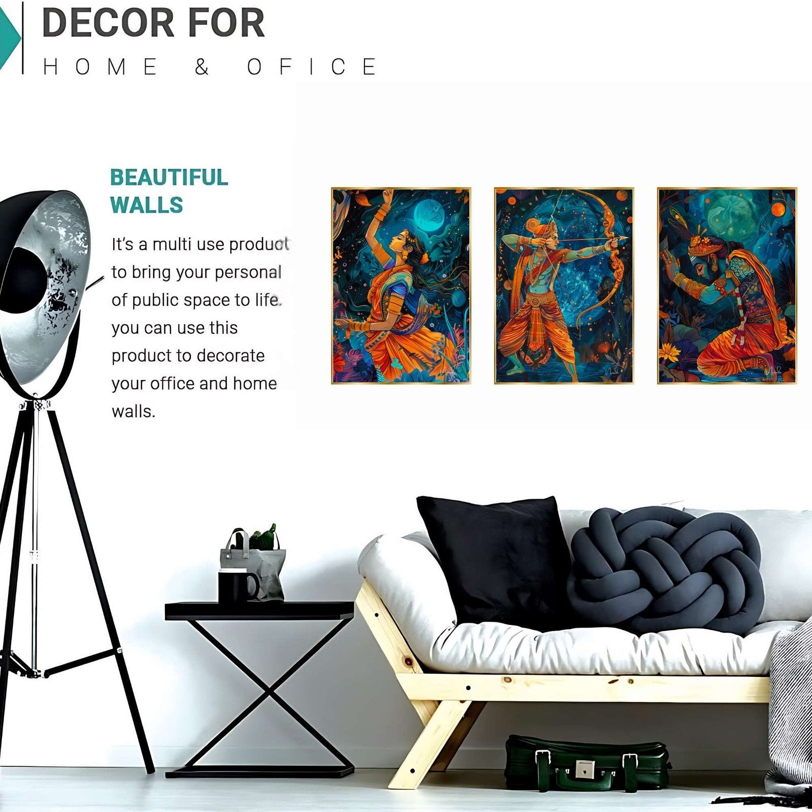 Set of Three Wall Paintings for Wall Dacoration Golden Framed Wall Paintings for Living Room & Bedroom Wall Art for Home Decoration & Office Wall Décor (18×12 inch CH-GD3-13)