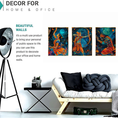 Set of Three Wall Paintings for Wall Dacoration Golden Framed Wall Paintings for Living Room & Bedroom Wall Art for Home Decoration & Office Wall Décor (18×12 inch CH-GD3-13)