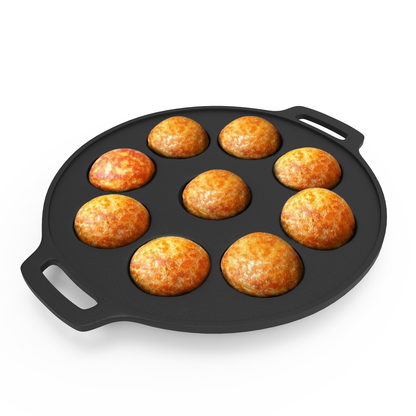 Esspy 9 Pit Pre-Seasoned Cast Iron Paniyaram Pan | Non-stick | Induction Friendly | Appe/Paddu Pan | 100% Pure & Toxin-Free | Gunta Ponganalu/Paddu | Cast Iron Cookware