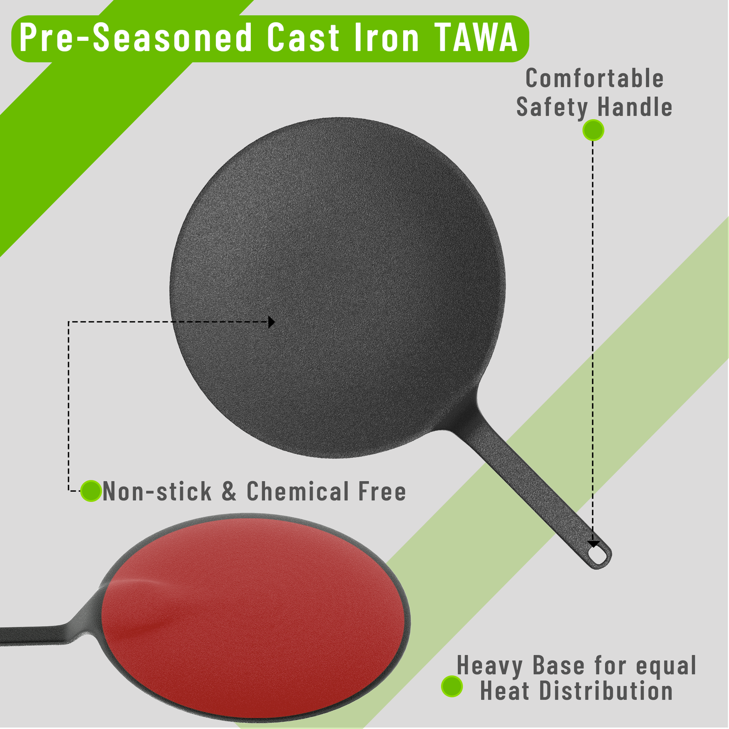 Esspy Pre-Seasoned Cast Iron Roti, Chapati Tawa, Iron Tawa Pan, Cast Iron Cookware With Silicon Handle