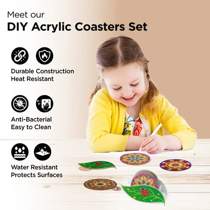 UMAI Ceramic Coasters Set of 6 with Holder 10cm Multicolor Dining Table Glass Cover Lid