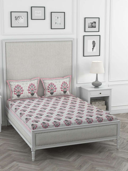 100% Pure Cotton Traditional Printed Bedsheet for Double Bed King Size Bedsheet with 2 Pillow Covers