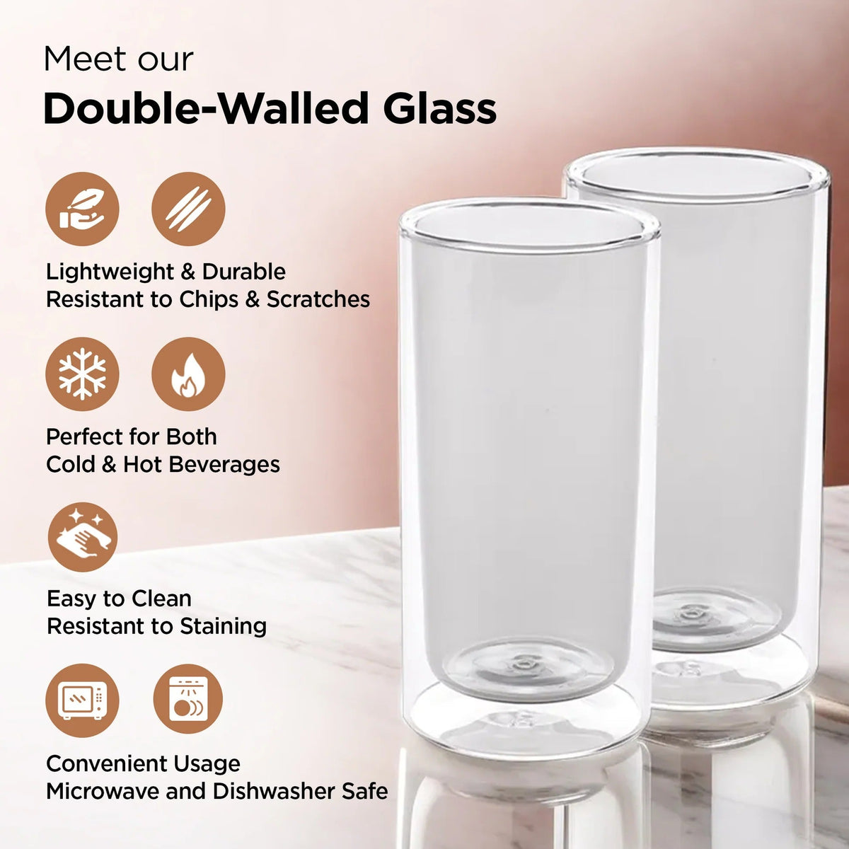 UMAI Double Wall Borosilicate Glass Coffee Mug Set of 2 (250ml) | Grey