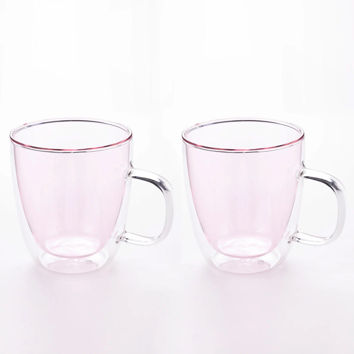 UMAI Double Walled Glass Coffee Mug Set of 2 (400ml) | Pink