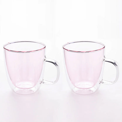 UMAI Double Walled Glass Coffee Mug Set of 2 (400ml) | Pink