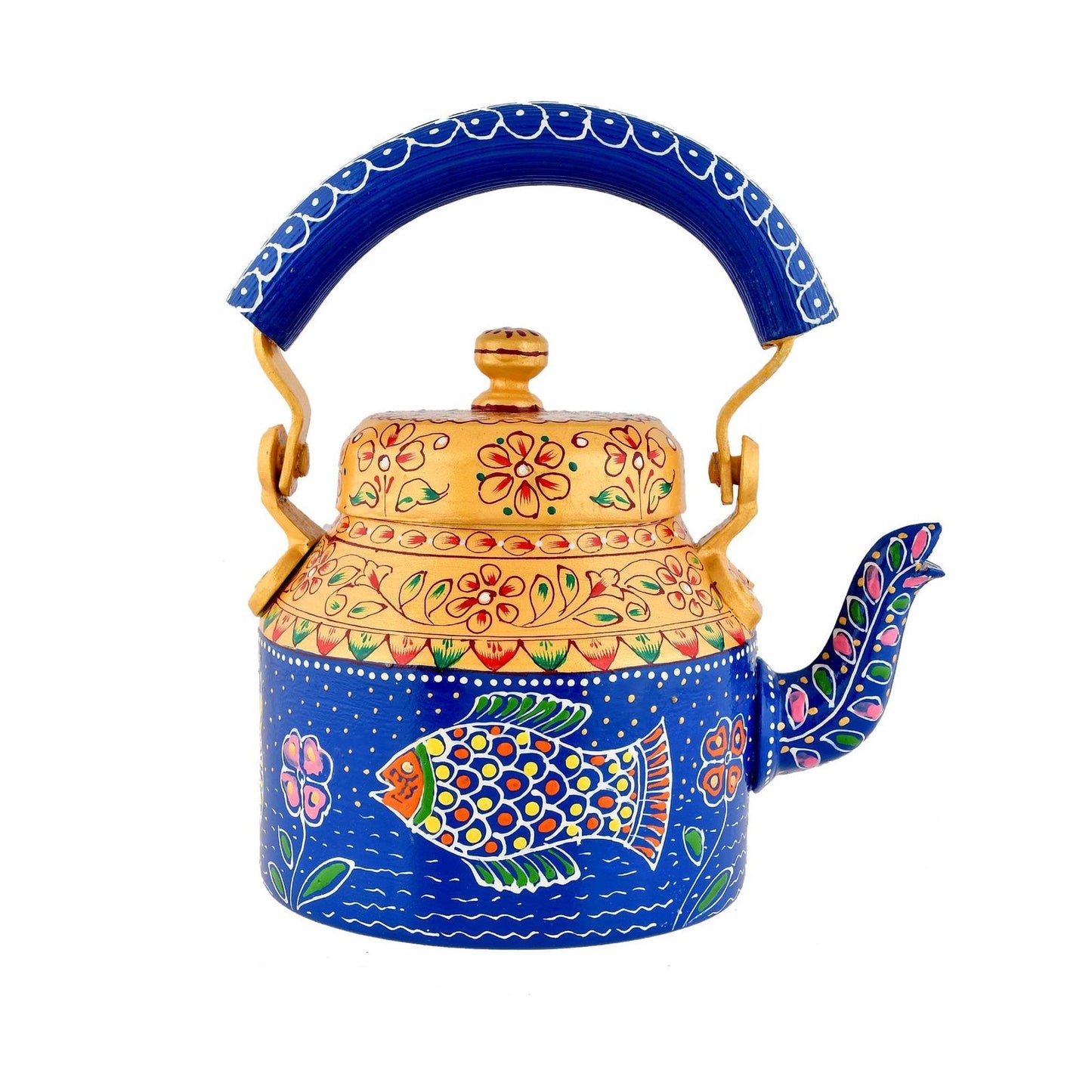 Aluminium Hand-Painted Artisan Hand-Painted Fish Motif Kettle - 750 ml