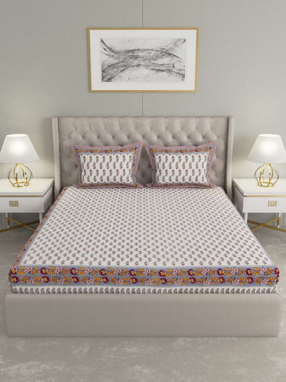 100% Pure Cotton Traditional Printed Bedsheet for Double Bed King Size Bedsheet with 2 Pillow Covers