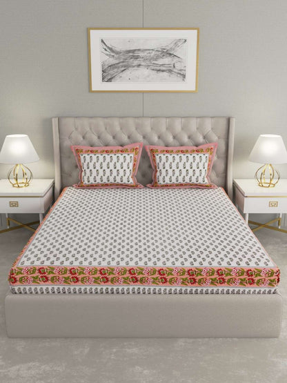 100% Pure Cotton Traditional Printed Bedsheet for Double Bed King Size Bedsheet with 2 Pillow Covers