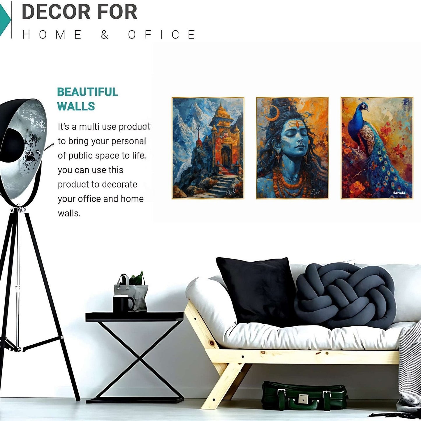 Set of Three Wall Paintings for Wall Dacoration Golden Framed Wall Paintings for Living Room & Bedroom Wall Art for Home Decoration & Office Wall Décor (24×18 inch CH-GD3-8)