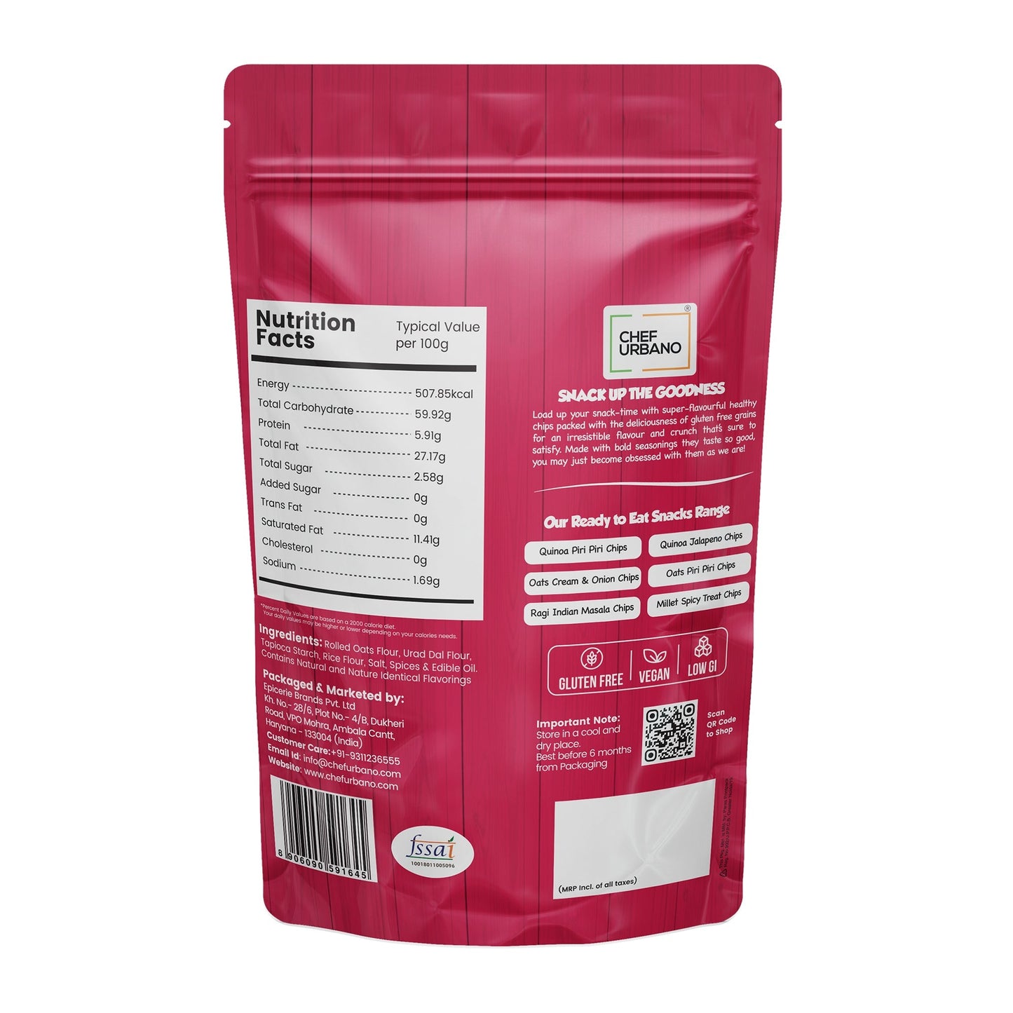 Chef Urbano Oats Chips Piri Piri 85g