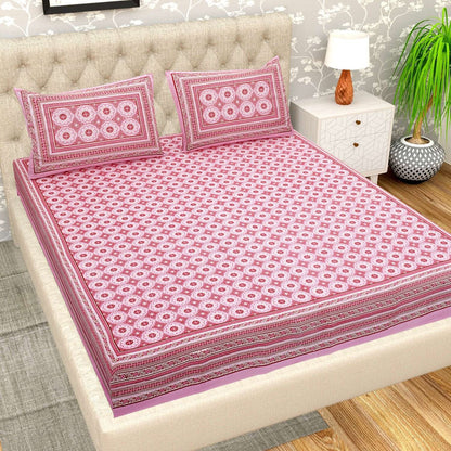 100% Pure Cotton Traditional Printed Bedsheet for Double Bed King Size Bedsheet with 2 Pillow Covers