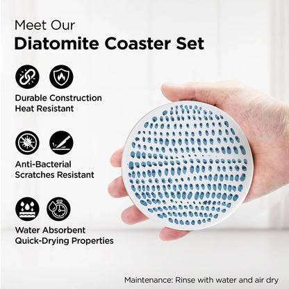 UMAI Diatomite Coasters Set of 6 10cm White Print Dining Table Glass Cover Lid