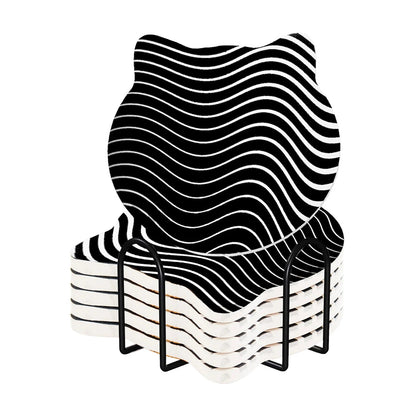UMAI Unique Tea Coaster Set of 6 10cm 9mm Thick Black White Non Slip Mat Housewarming Gift