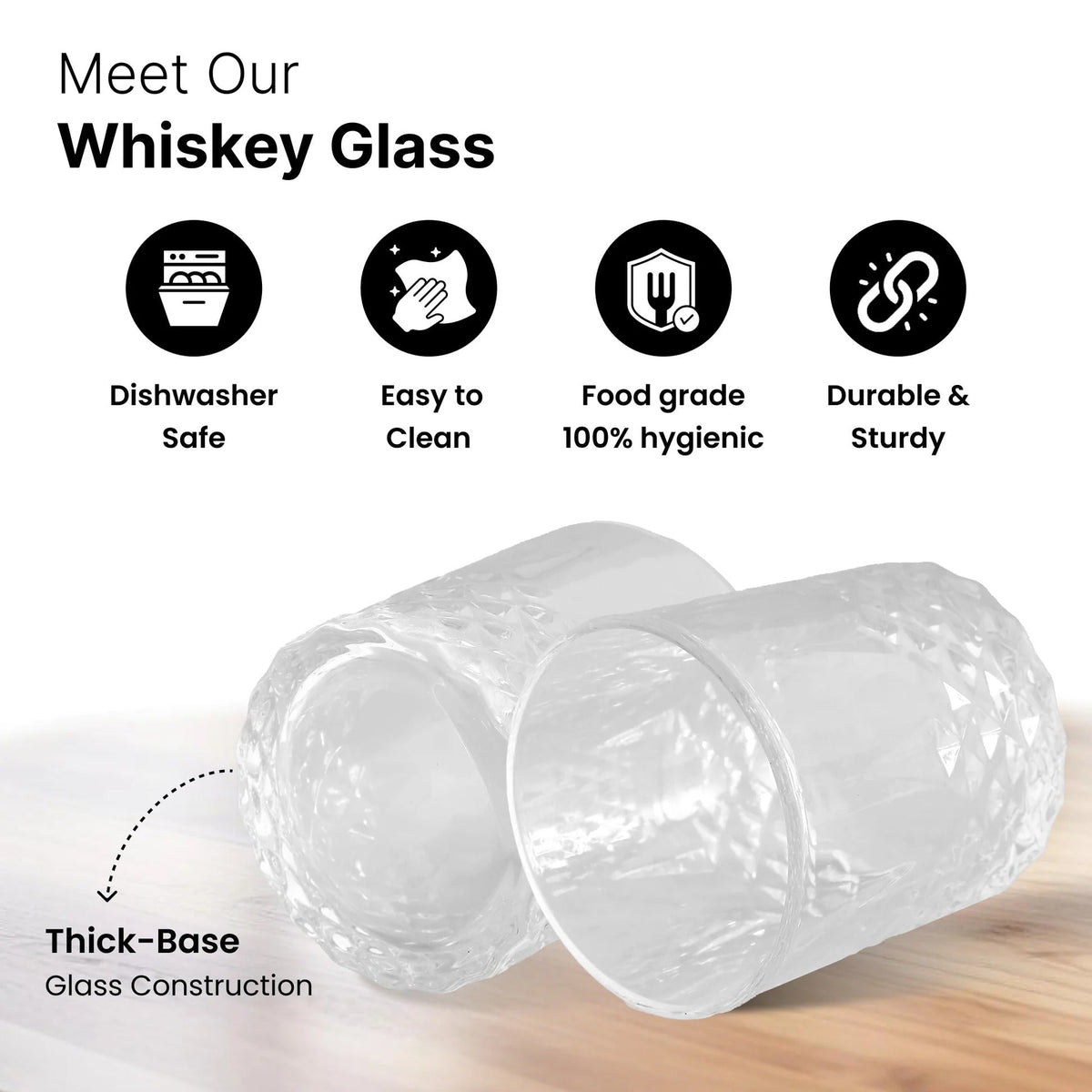 UMAI Whiskey Glasses Set of 2 (300ml) | Heavy Bottom | Lead Free | Crystal Clear