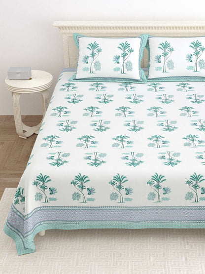 100% Pure Cotton Traditional Printed Bedsheet for Double Bed King Size Bedsheet with 2 Pillow Covers