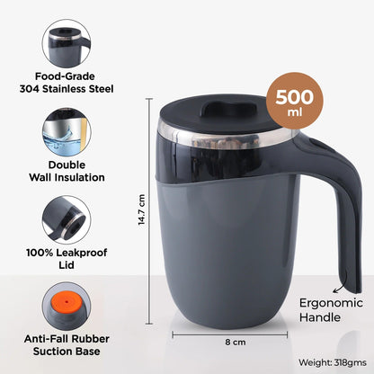 UMAI Anti-Fall Coffee Travel Mug with Suction Bottom | 500ml | Stainless Steel | Black