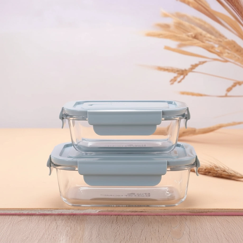 The Better Home Borosilicate Glass Lunch Box Set of 2 | 680ml & 1040ml | Microwave Safe | Airtight
