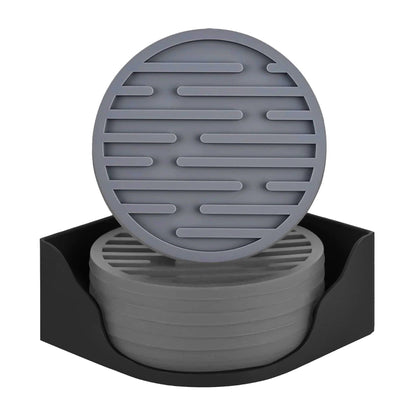 UMAI Silicone Coasters Set of 6 with Silicone Holder Grey Round Dining Table Home Office