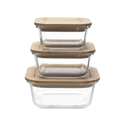 The Better Home Zest Series Borosilicate Food Containers with Bamboo Lid | 3pcs 320ml 520ml 800ml