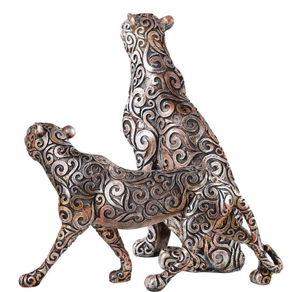 Panther Animal Showpiece Antique Sculpture for Home Decor Showpiece Figurine (Set Of 2)