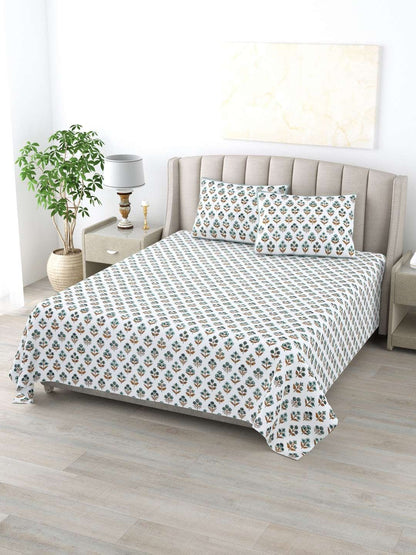 100% Pure Cotton Traditional Printed Bedsheet for Double Bed King Size Bedsheet with 2 Pillow Covers