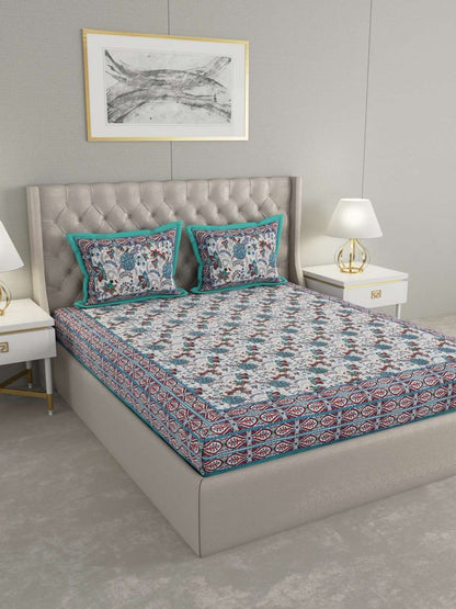 100% Pure Cotton Traditional Printed Bedsheet for Double Bed King Size Bedsheet with 2 Pillow Covers