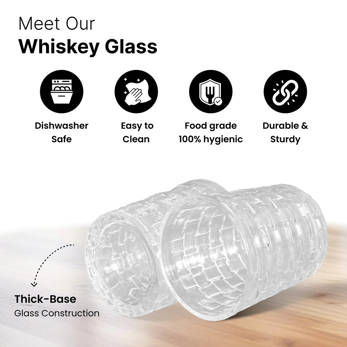 UMAI Whiskey Glasses Set of 2 (270ml) | Lead Free | Heavy Bottom | Crystal Design