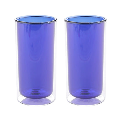UMAI Pack of 2: Double Wall Borosilicate Glass Coffee Mugs | 250ml | Blue