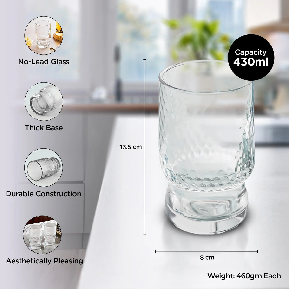 UMAI Water Glasses Set of 2 (430ml) | Juice Glasses | Lead Free
