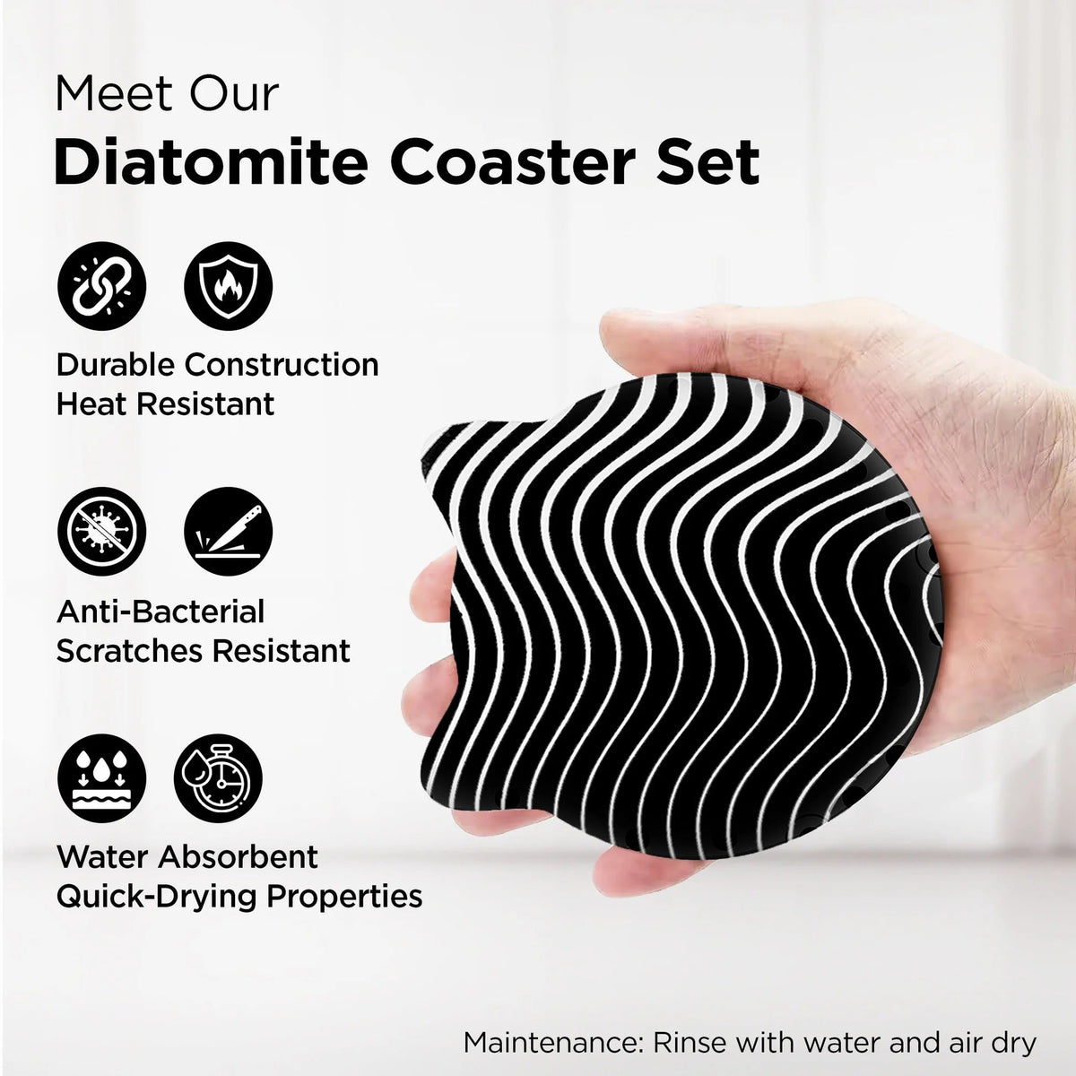 UMAI Unique Tea Coaster Set of 6 10cm 9mm Thick Black White Non Slip Mat Housewarming Gift