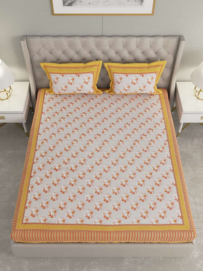 100% Pure Cotton Traditional Printed Bedsheet for Double Bed King Size Bedsheet with 2 Pillow Covers
