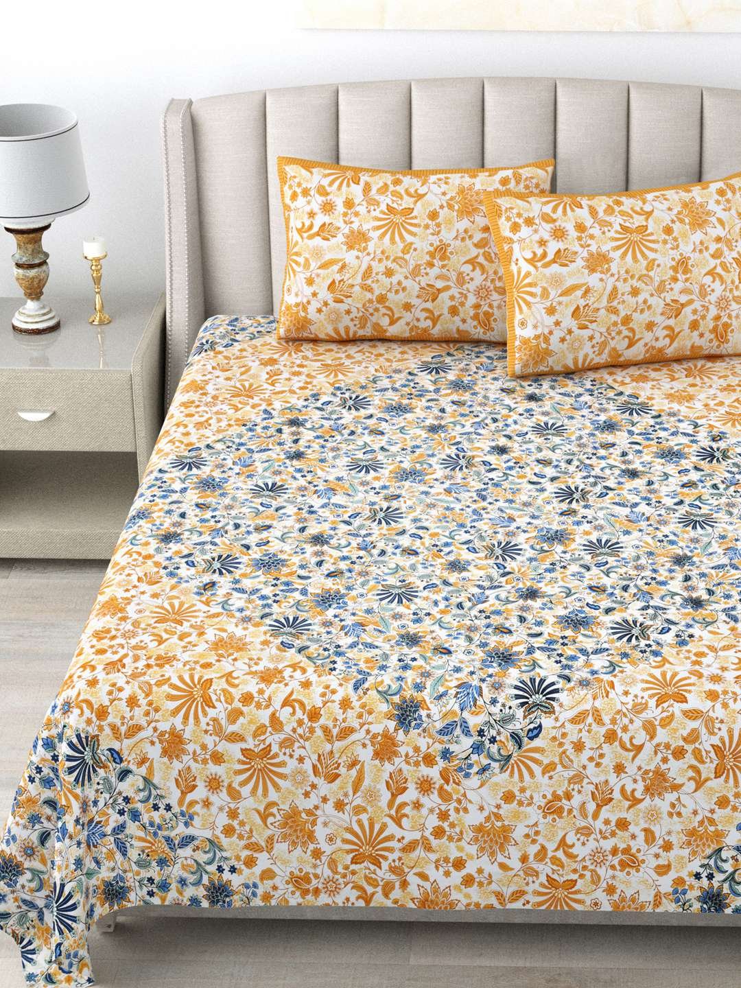 100% Pure Cotton Traditional Printed Bedsheet for Double Bed King Size Bedsheet with 2 Pillow Covers
