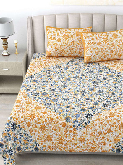100% Pure Cotton Traditional Printed Bedsheet for Double Bed King Size Bedsheet with 2 Pillow Covers