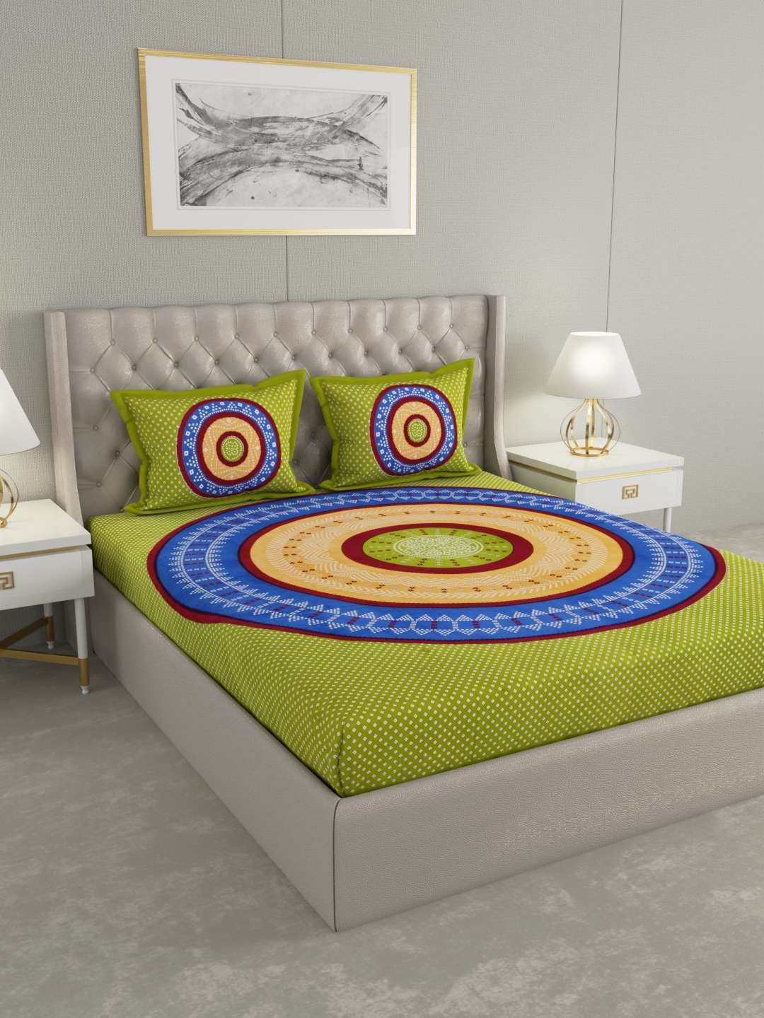 100% Pure Cotton Traditional Printed Bedsheet for Double Bed King Size Bedsheet with 2 Pillow Covers