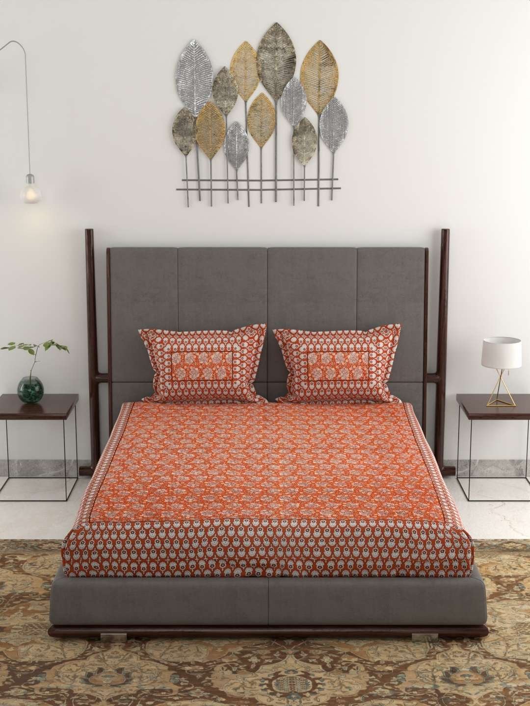 100% Pure Cotton Traditional Printed Bedsheet for Double Bed King Size Bedsheet with 2 Pillow Covers