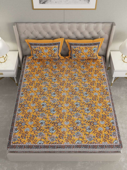 100% Pure Cotton Traditional Printed Bedsheet for Double Bed King Size Bedsheet with 2 Pillow Covers
