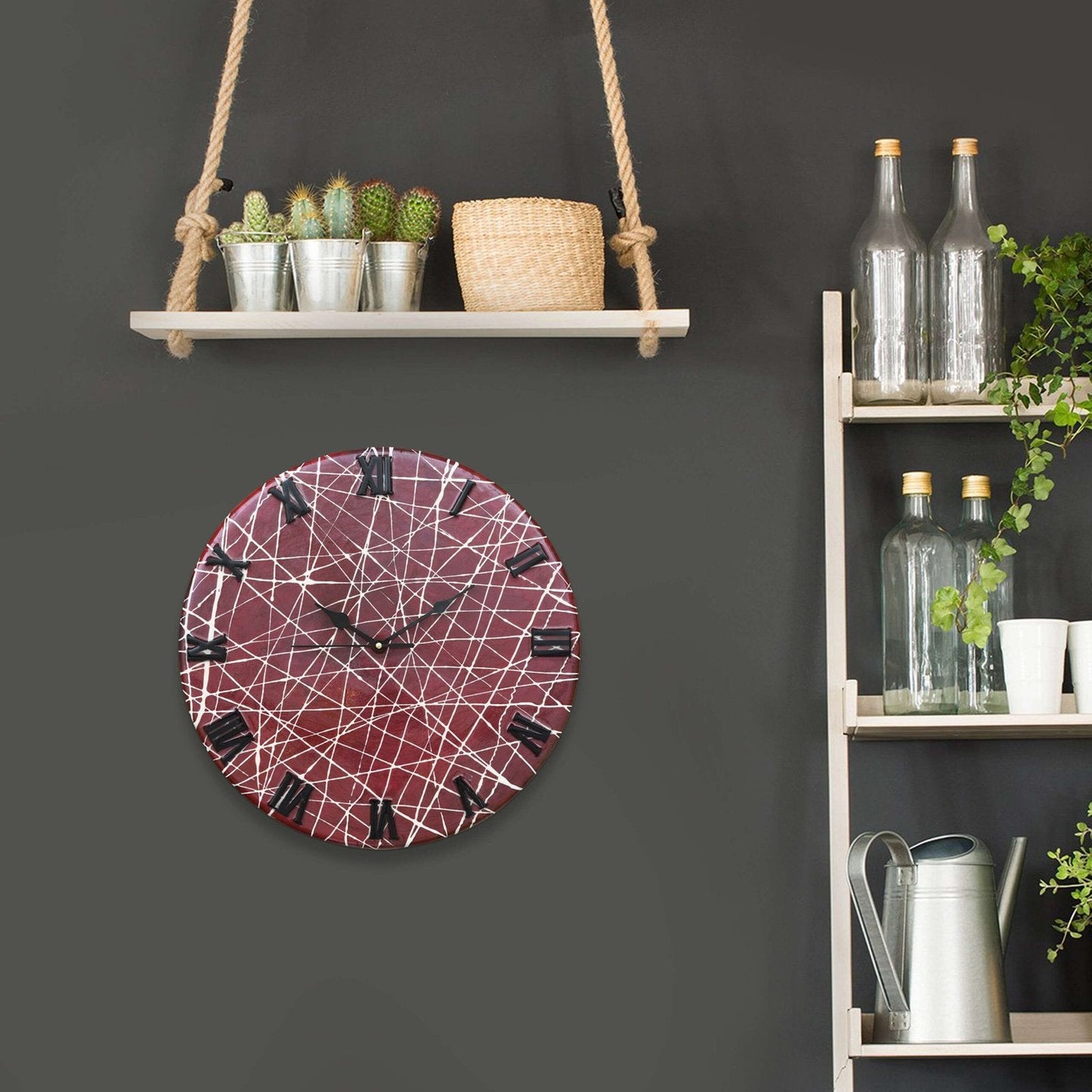 Exquisite Wooden Handmade Wall Clock Brown With White Printed Acrylic Wall Clock for Home & Office Decorative Big Size Clock (16 Inch)