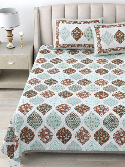 100% Pure Cotton Traditional Printed Bedsheet for Double Bed King Size Bedsheet with 2 Pillow Covers