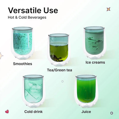 Kuber Industries 4 Pcs Double Walled Borosilicate Glass 190ml | Pack of 2 | Green