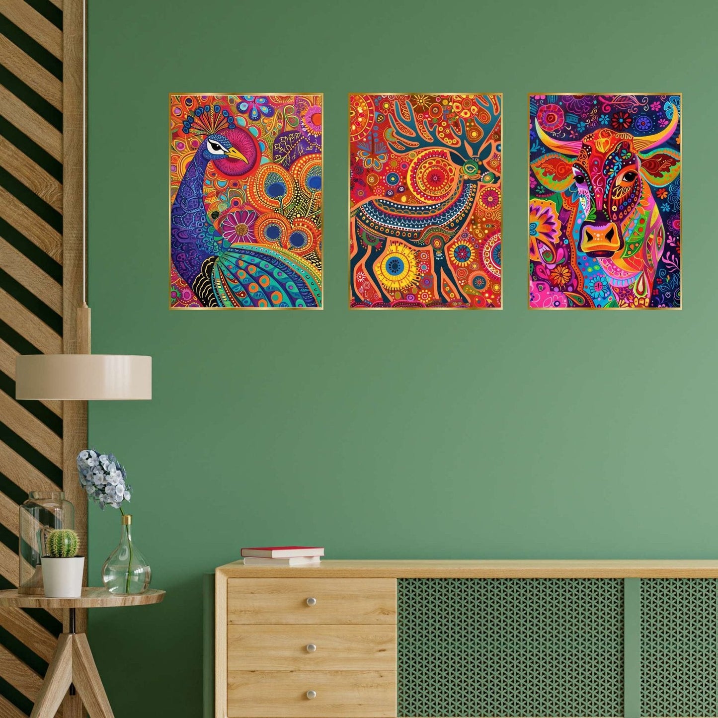 Set of Three Wall Paintings for Wall Dacoration Golden Framed Wall Paintings for Living Room & Bedroom Wall Art for Home Decoration & Office Wall Décor (18×12 inch CH-GD3-7)