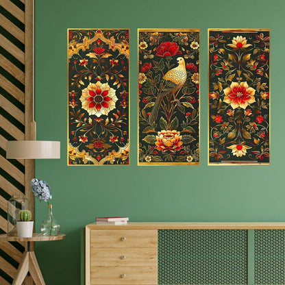 Set of Three large Wall Paintings for Wall Dacoration Golden Framed Wall Paintings for Living Room &amp; Bedroom Wall Art for Home Decoration &amp; Office Wall Décor (14×11 inch CH-LGD3-6)