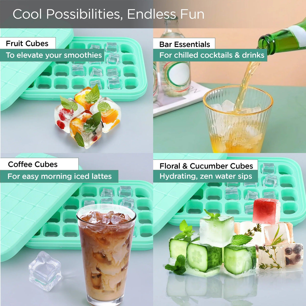 UMAI Single Layer Ice Cube Tray | 28 Compartments | BPA Free | Green