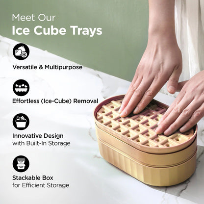 UMAI 2 Layer Ice Cube Tray | 72 Compartments | Storage Box & Scoop | Yellow (CH231001B)