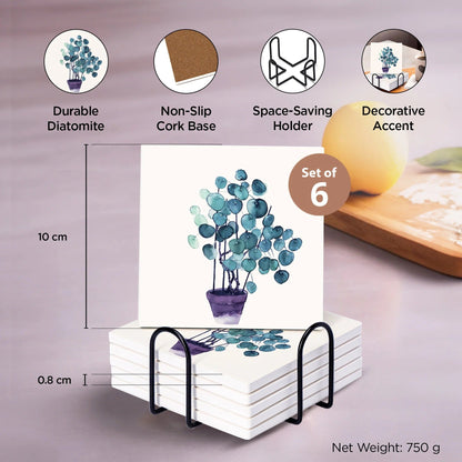 UMAI Diatomite Coasters Set of 6 10cm Dining Table White Glass Cover Lid