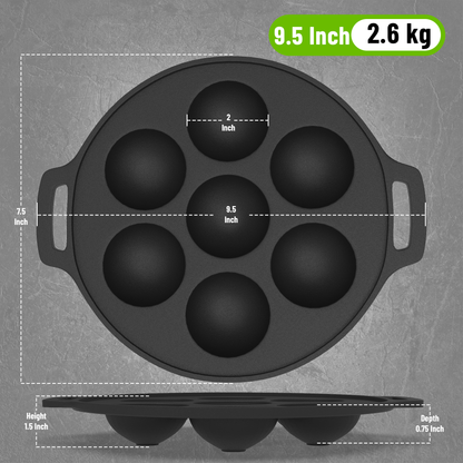 Esspy 7 Pit Pre-Seasoned Cast Iron Paniyaram Pan With Silicon Handle & Glass Lid| Non-stick | Induction Friendly | Appe/Paddu Pan | 100% Pure & Toxin-Free | Gunta Ponganalu/Paddu | Cast Iron Cookware