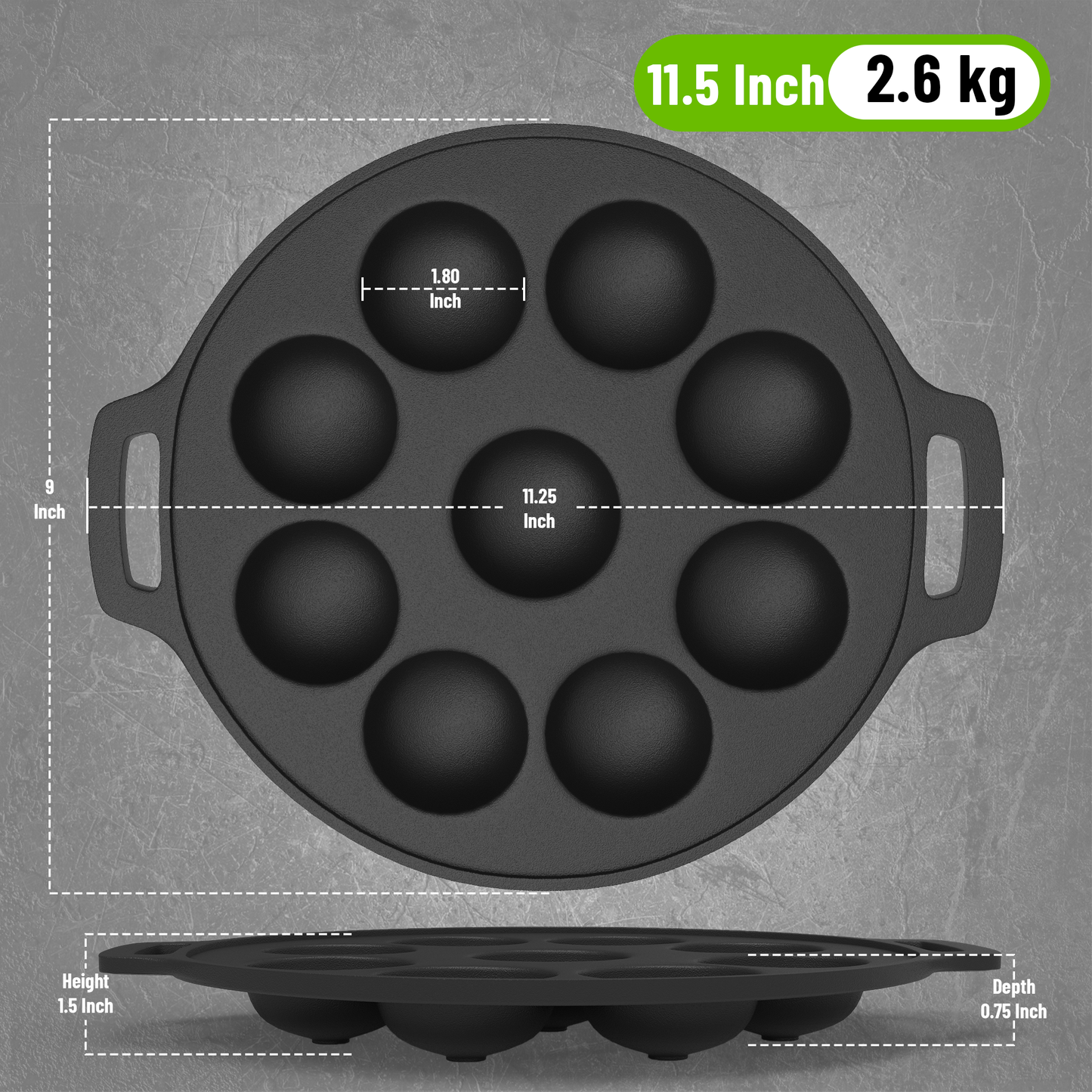 Esspy 9 Pit Pre-Seasoned Cast Iron Paniyaram Pan With Silicon Handle | Non-stick | Induction Friendly | Appe/Paddu Pan | 100% Pure & Toxin-Free | Gunta Ponganalu/Paddu | Cast Iron Cookware
