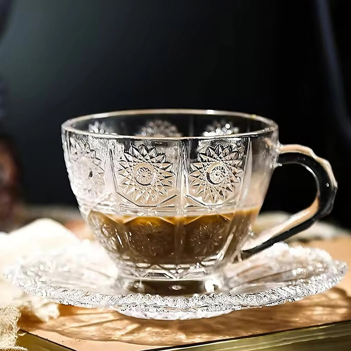 UMAI Glass Cup with Saucer (280ml) Set of 2 | Elegant | Transparent